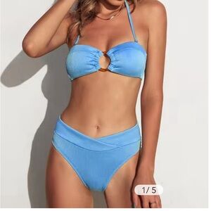 New With Tags Cupshe Light Blue Swim Suit Bikini Strapless Medium